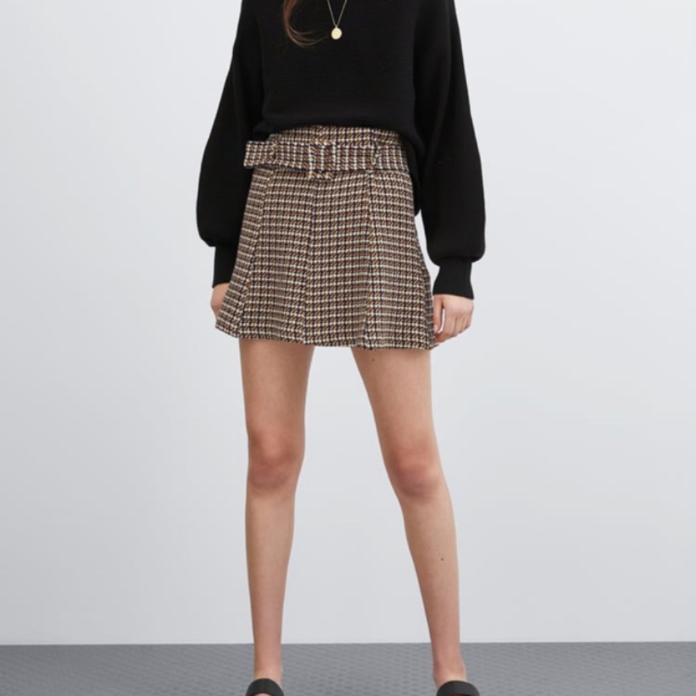 ZARA Tweed Mini Skirt With Belt